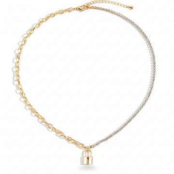Gold Plated Lock Pendant Necklace - Chic Statement Chain Jewelry