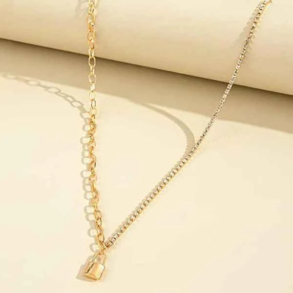 Gold Plated Lock Pendant Necklace - Chic Statement Chain Jewelry