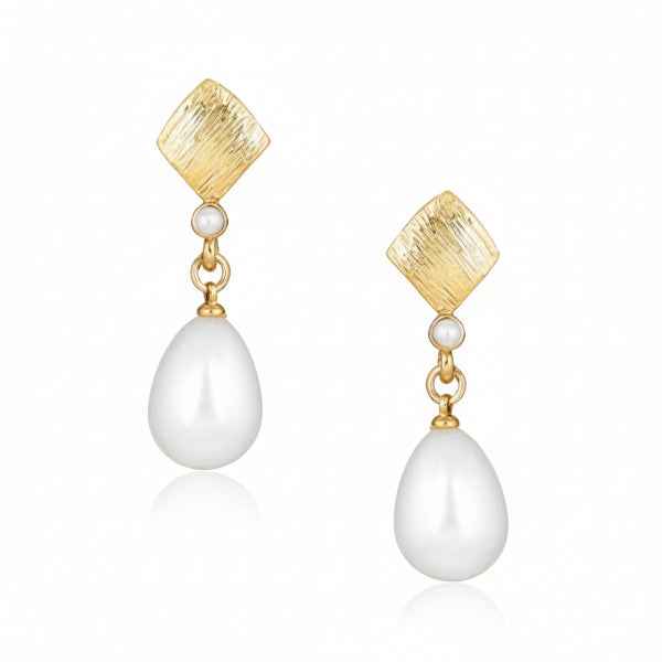 Luxury Gold Plated Pearl Drop Dangle Earrings | Modern Statement Jewelry