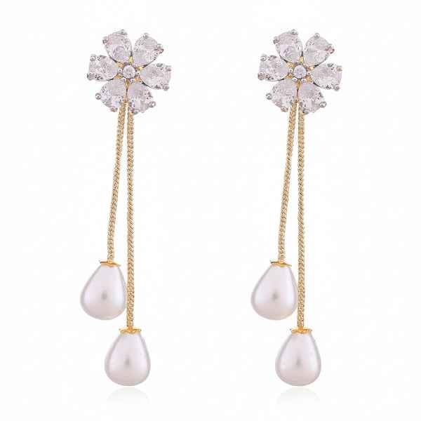 Gold Plated Pearl Earrings – Luxury Drop Dangle Statement Jewelry