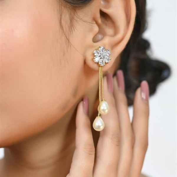 Gold Plated Pearl Earrings – Luxury Drop Dangle Statement Jewelry