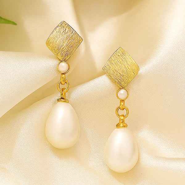 Luxury Gold Plated Pearl Drop Dangle Earrings | Modern Statement Jewelry