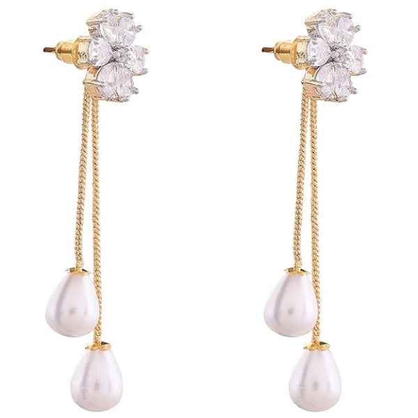 Gold Plated Pearl Earrings – Luxury Drop Dangle Statement Jewelry