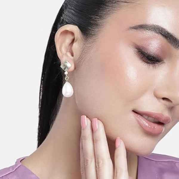 Luxury Gold Plated Pearl Drop Dangle Earrings | Modern Statement Jewelry