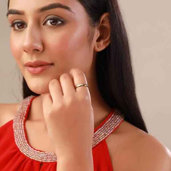 18K Gold Plated Cubic Zircon Ring | Crystal Studded Finger Ring