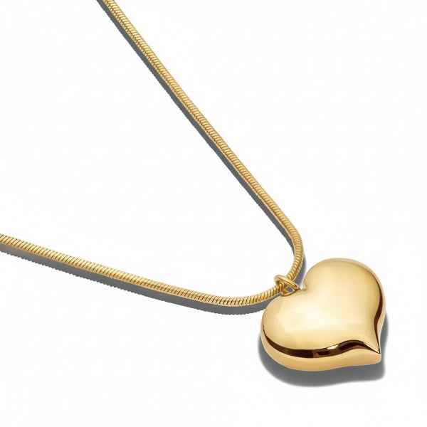 Gold Puffed Heart Snake Necklace | Chunky & Chic Statement