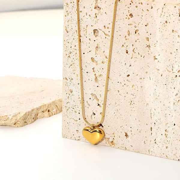Gold Puffed Heart Snake Necklace | Chunky & Chic Statement
