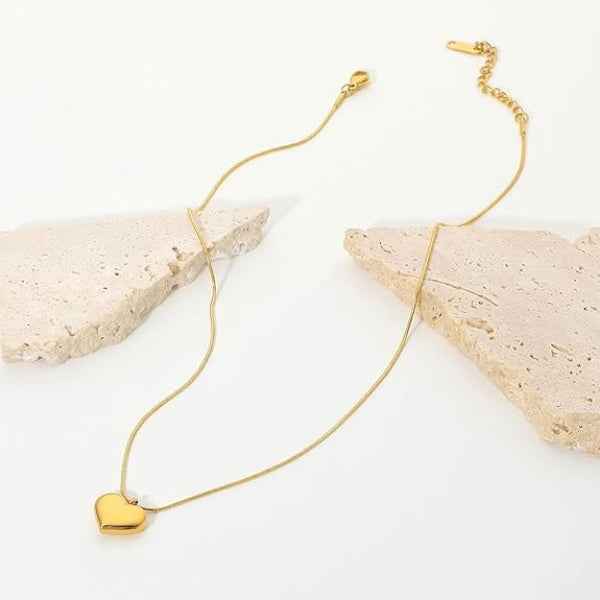 Gold Puffed Heart Snake Necklace | Chunky & Chic Statement