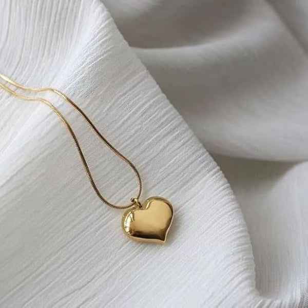 Gold Puffed Heart Snake Necklace | Chunky & Chic Statement