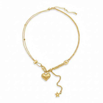 Chunky Gold Puffy Heart Tassel Necklace Statement Y-Chain