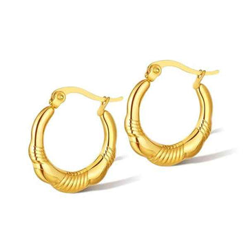 Gold Ribbed Hoop Earrings | Textured Chunky Gold Hoops Jewelry Gift