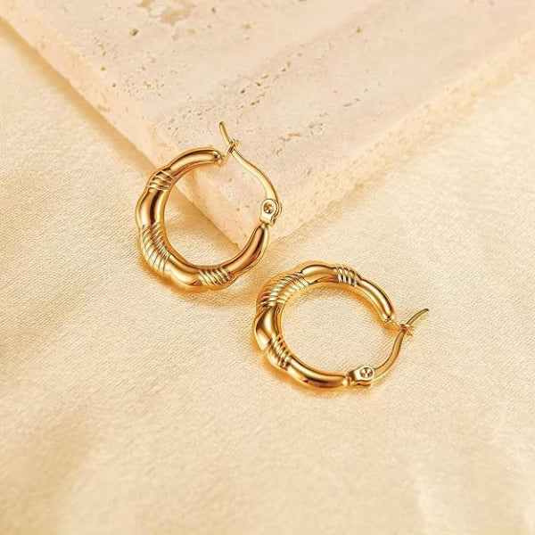 Gold Ribbed Hoop Earrings | Textured Chunky Gold Hoops Jewelry Gift