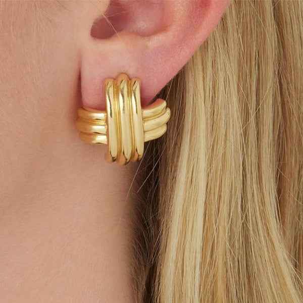 Gold Ribbed Knot Earrings | Bold Textured Statement Studs for Her