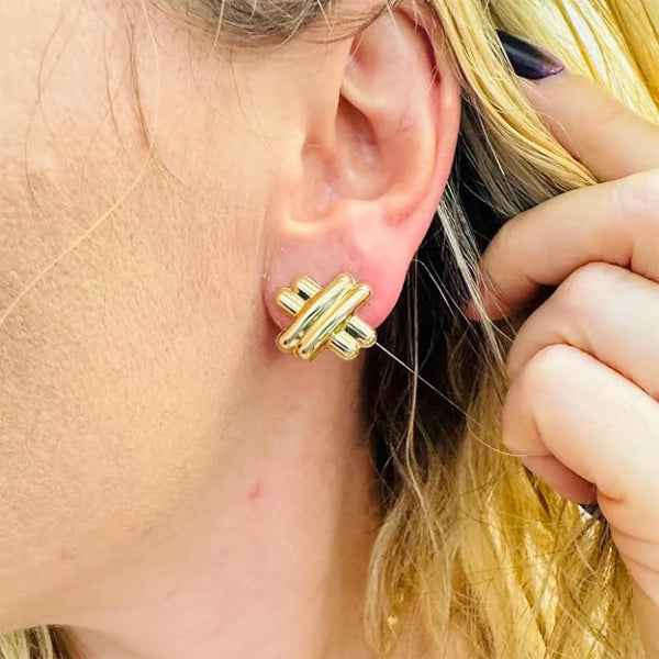 Gold Ribbed Knot Earrings | Bold Textured Statement Studs for Her