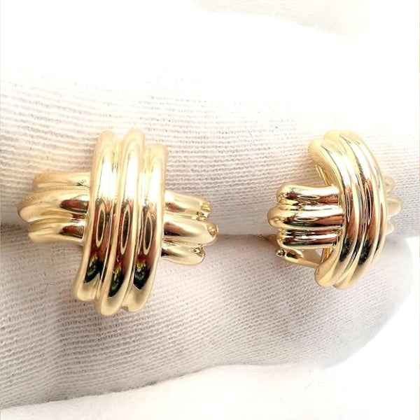 Gold Ribbed Knot Earrings | Bold Textured Statement Studs for Her
