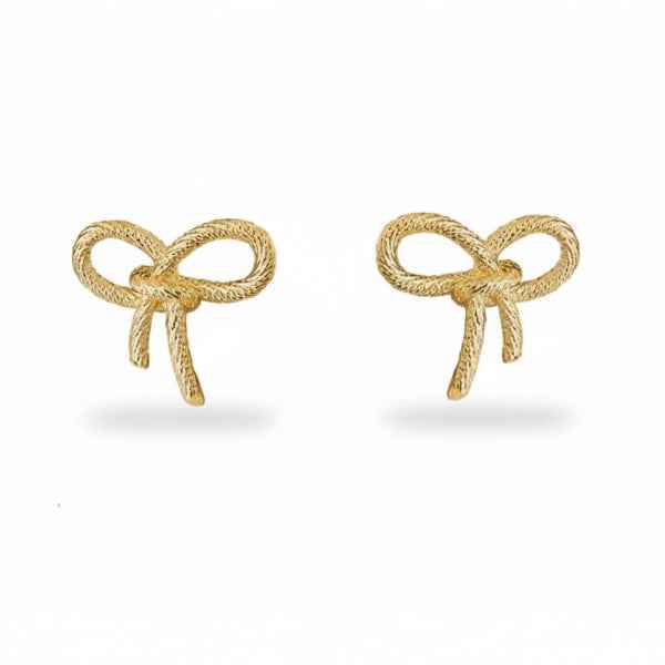 Gold Ribbon Studs | Dainty Minimalist Bow Post Earrings Jewelry