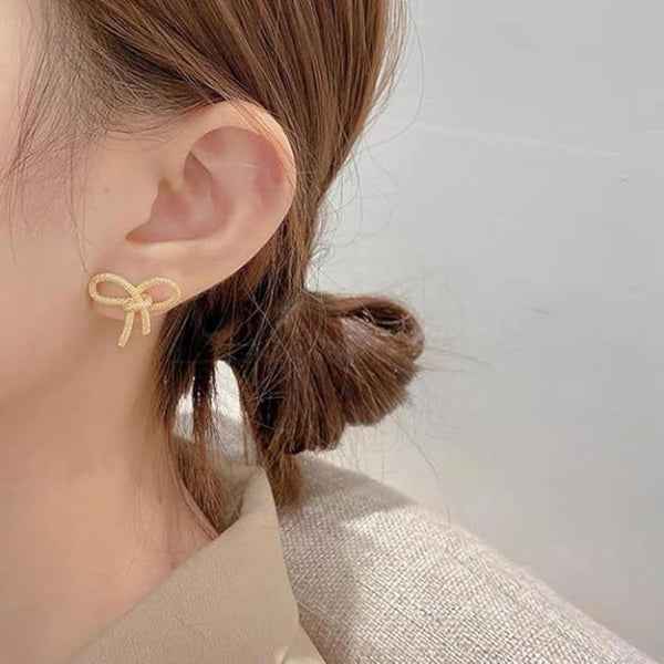 Gold Ribbon Studs | Dainty Minimalist Bow Post Earrings Jewelry