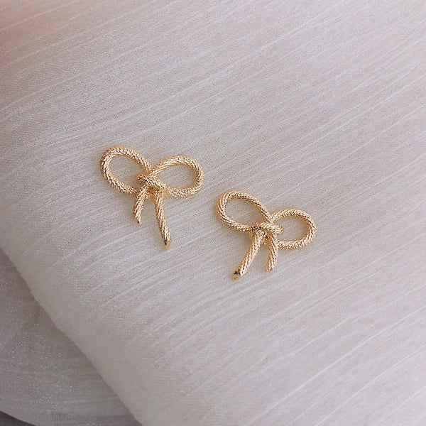 Gold Ribbon Studs | Dainty Minimalist Bow Post Earrings Jewelry