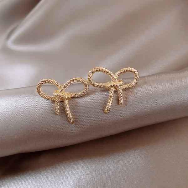 Gold Ribbon Studs | Dainty Minimalist Bow Post Earrings Jewelry