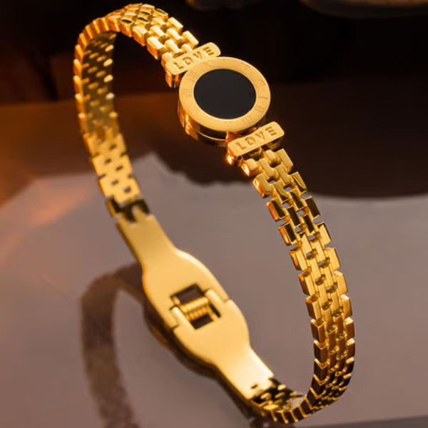 Majestic Gold Roman Numeral Link Bangle | Polished LOVE Jewelry