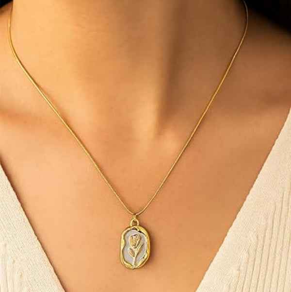 Polished Rose Gold Baguette Necklace | Graceful Architectural Pendant