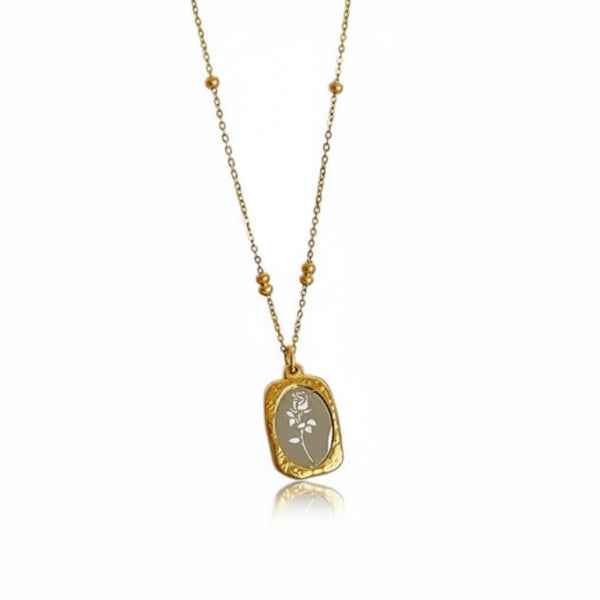 Gold Rose Pendant Necklace | Dainty Engraved Flower Vintage Jewelry