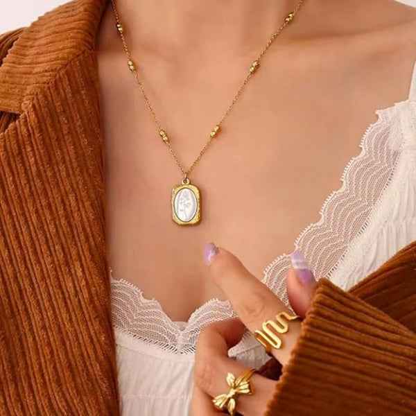 Gold Rose Pendant Necklace | Dainty Engraved Flower Vintage Jewelry