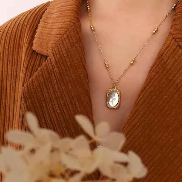 Gold Rose Pendant Necklace | Dainty Engraved Flower Vintage Jewelry
