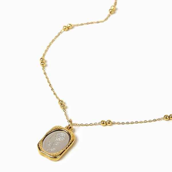 Gold Rose Pendant Necklace | Dainty Engraved Flower Vintage Jewelry