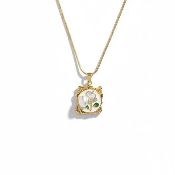 Gold Rose Pendant Necklace | Vintage Floral Enamel Locket Jewelry