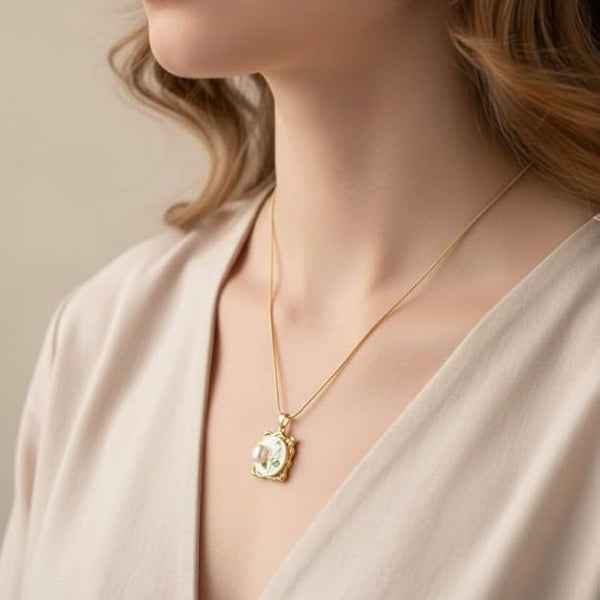 Gold Rose Pendant Necklace | Vintage Floral Enamel Locket Jewelry