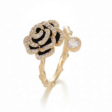Bold Gold Rose Ring - Radiant Sparkling Crystal Statement Finger Ring