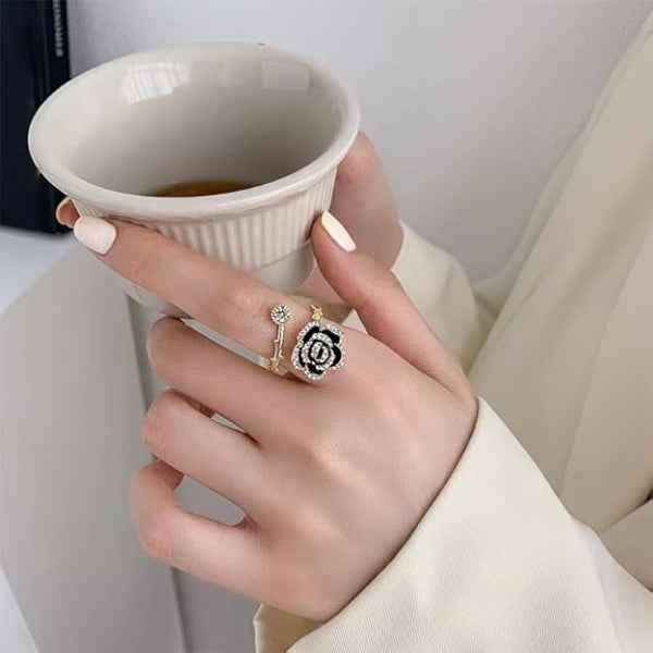 Bold Gold Rose Ring - Radiant Sparkling Crystal Statement Finger Ring