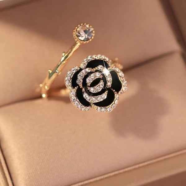 Bold Gold Rose Ring - Radiant Sparkling Crystal Statement Finger Ring