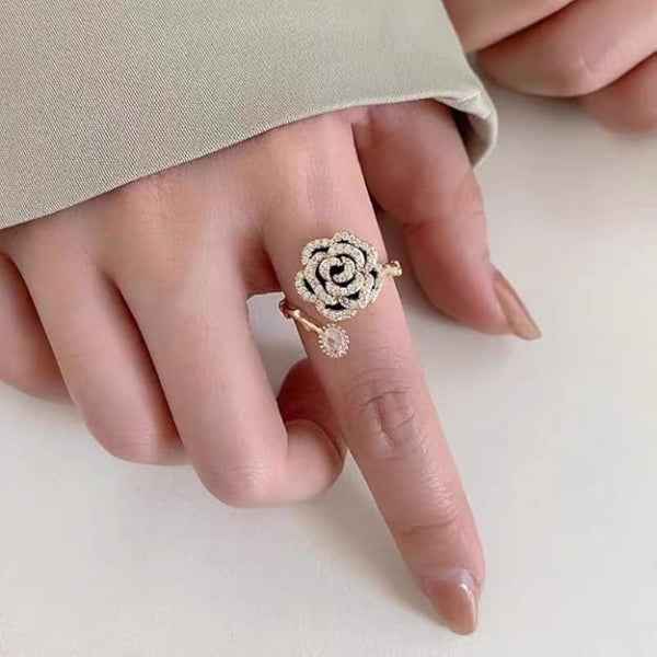 Bold Gold Rose Ring - Radiant Sparkling Crystal Statement Finger Ring