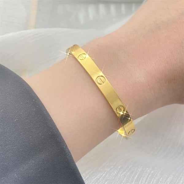 Modern Gold Screw Bangle Bracelet | Iconic Polished Cuff Jewelry