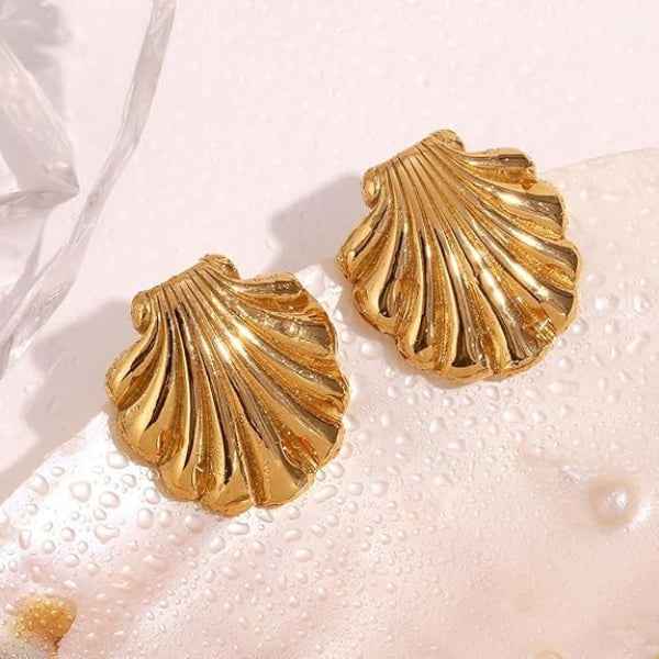 Chic Gold Seashell Earrings – Beach Inspired Statement Studs