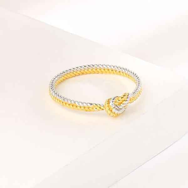Gold and Silver Knot Ring - Shimmering Two Tone Twisted Band Promise Ring