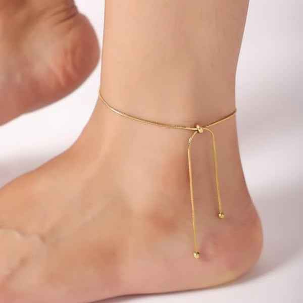 Gold Slider Anklet - Adjustable Jewelry & Dainty Chain for Women