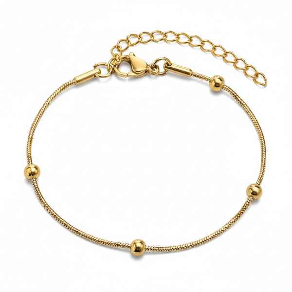 18K Gold Snake Chain Anklet & Bracelet with Polished Beads