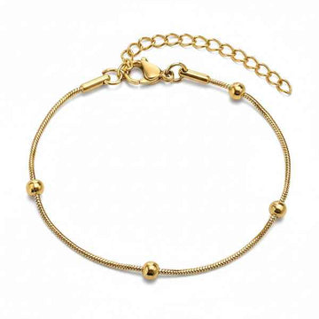 18K Gold Snake Chain Anklet & Bracelet with Polished Beads