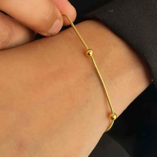 18K Gold Snake Chain Anklet & Bracelet with Polished Beads