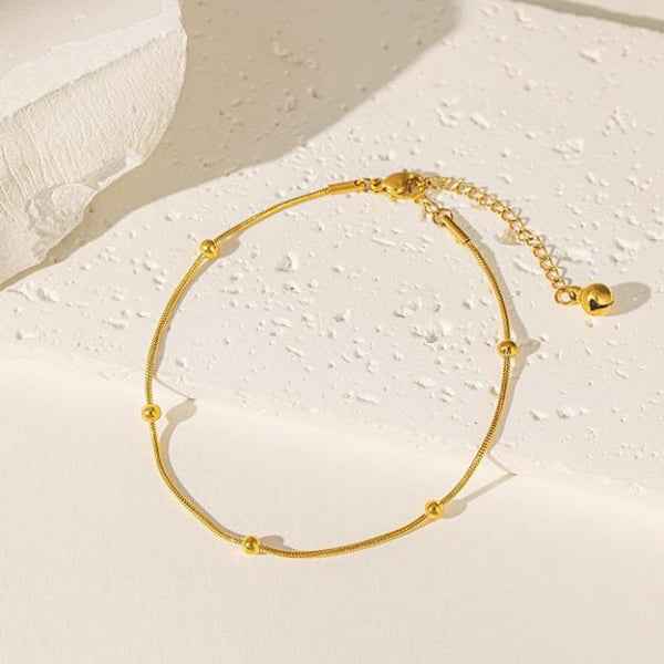 18K Gold Snake Chain Anklet & Bracelet with Polished Beads