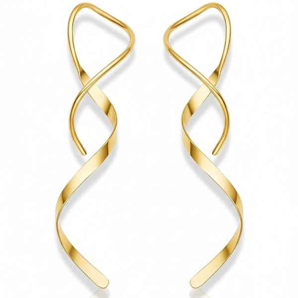 Gold Spiral Drop Dangle Earrings | Modern Long Statement