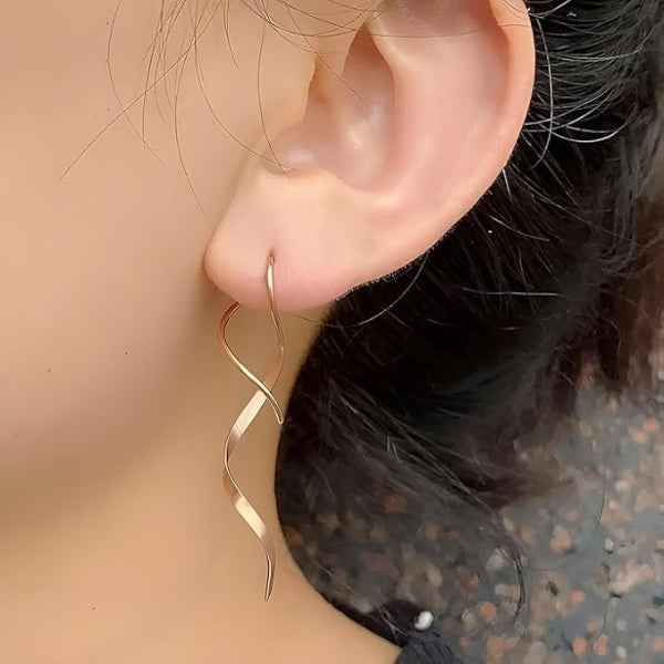 Gold Spiral Drop Dangle Earrings | Modern Long Statement