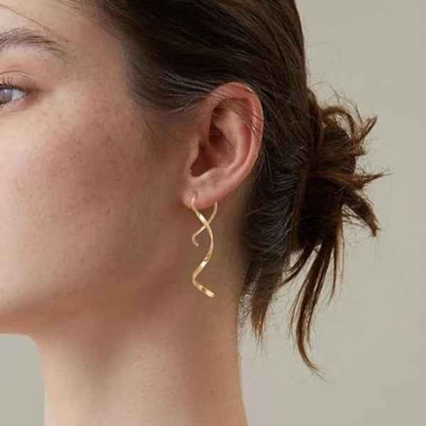 Gold Spiral Drop Dangle Earrings | Modern Long Statement
