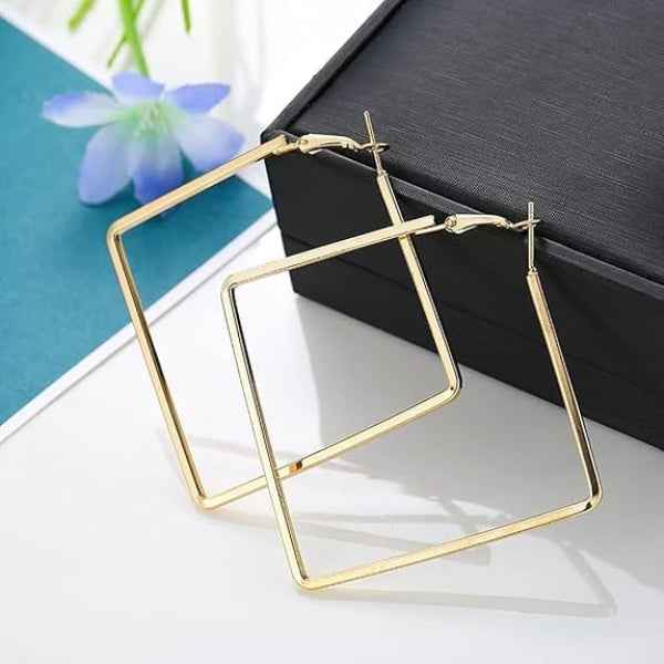 Bold Gold Square Hoop Earrings | Modern Geometric Dangle
