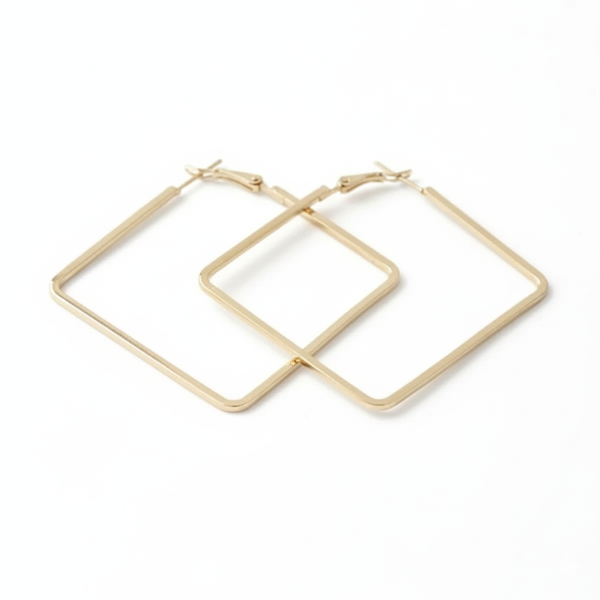 Stylish Gold Plated Square Hoop Earrings | Modern Geometric Dangle