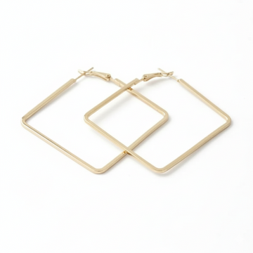 Stylish Gold Plated Square Hoop Earrings | Modern Geometric Dangle
