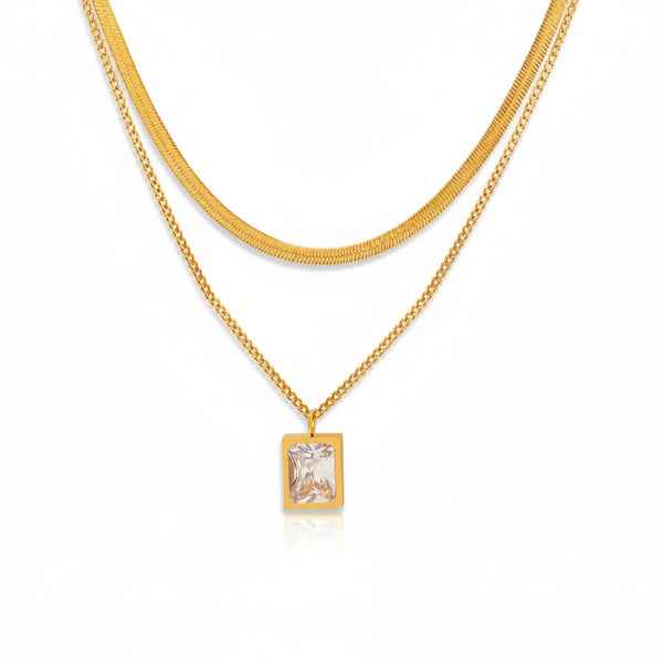 Gold Square Locket Necklace | Dainty Crystal Layered Pendant Jewelry